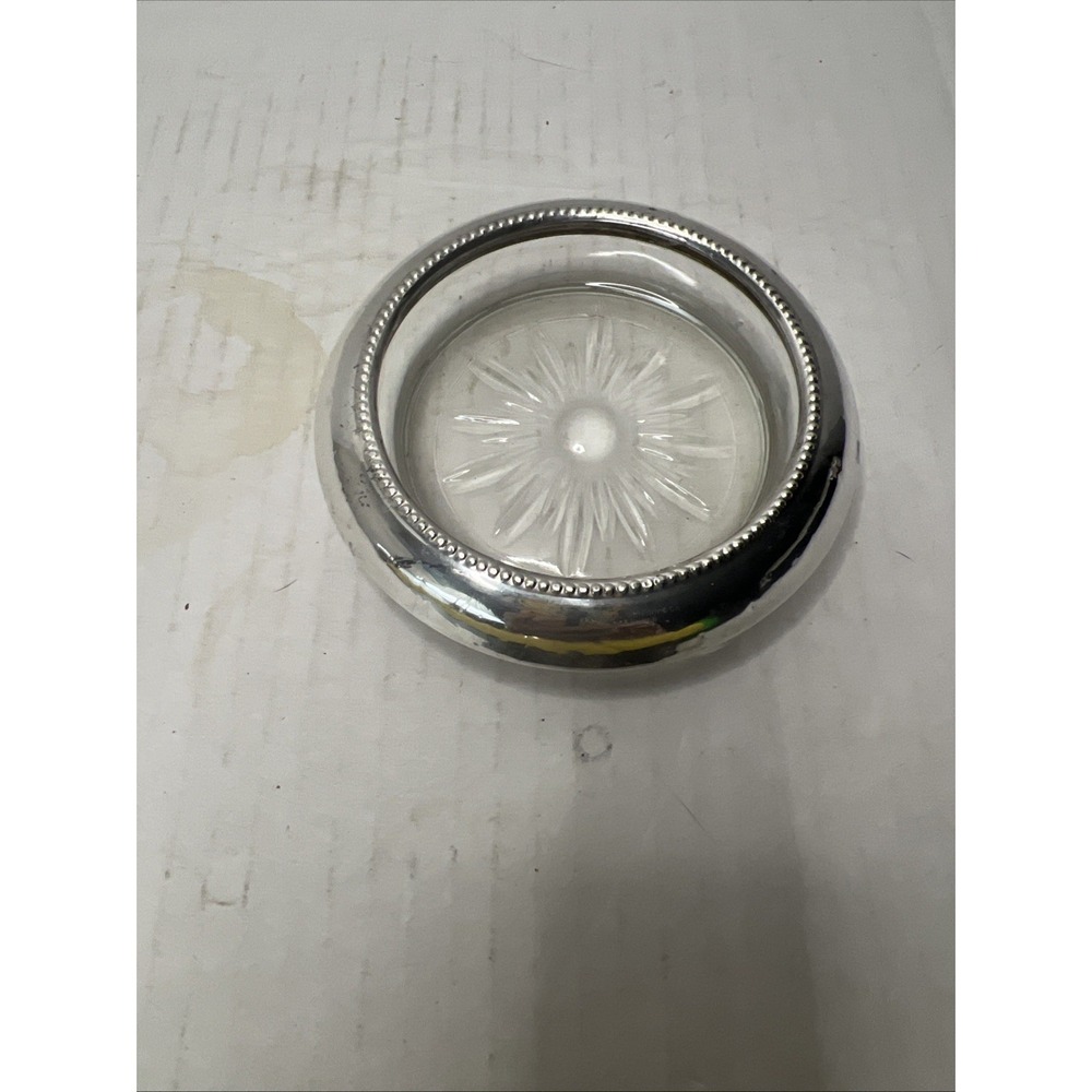 Vintage Frank M Whiting & Co Sterling Silver and Glass 4" Coaster Ashtray